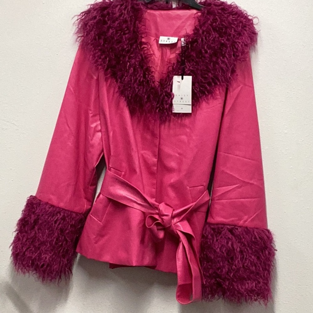 Never worn! DAISY STREET vinyl jacket in pink size uk 18 / US 1x